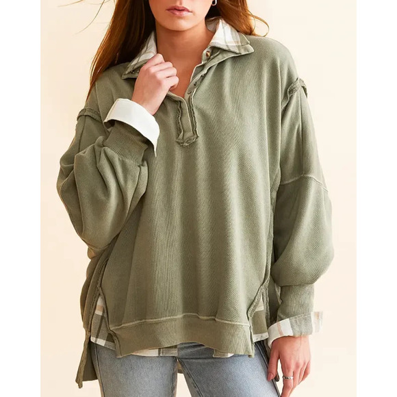 We The Free People Camden Henley Long Sleeve Sweatshirt XS Slouchy Boho Grunge - Picture 8 of 15